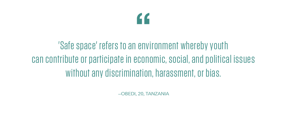Quote from a young man in Tanzania about safe spaces