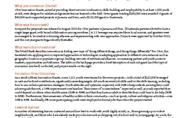 Obra Innovation Grants Fact Sheet cover