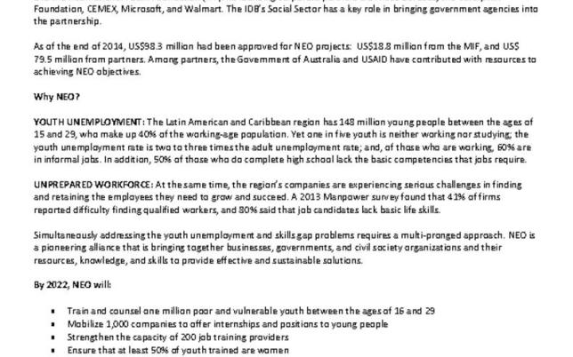 New Employment Opportunities (NEO) Fact Sheet Cover