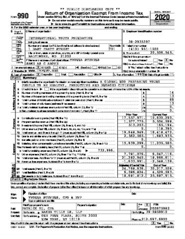 2020 IYF Form 990 cover