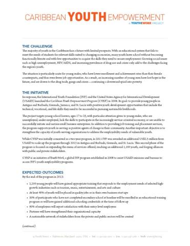 Caribbean Youth Empowerment Fact Sheet cover