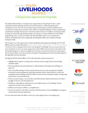 Youth Livelihoods Alliance Fact Sheet cover