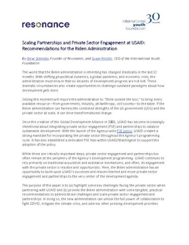 Scaling Partnerships and Private Sector Engagement at USAID: Recommendations for the Biden Administration cover
