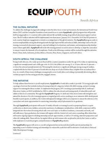 EquipYouth South Africa Fact Sheet cover