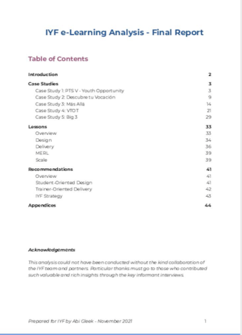 IYF e-Learning Analysis Final Report cover