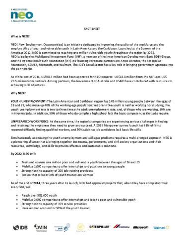 New Employment Opportunities (NEO) Fact Sheet Cover