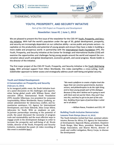 Youth, Prosperity, and Security Initiative Newsletter, Issue #1 cover