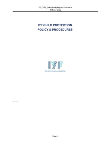 Cover page of the IYF Child Protection Policy document