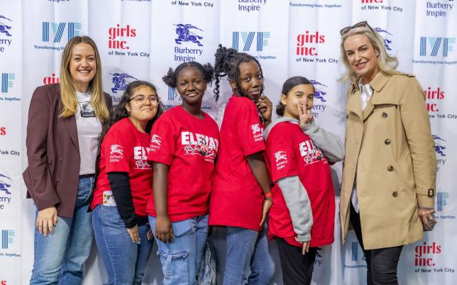 Burberry Inspire partner Girls Inc. of New York City’s 2025 “Elevate Her Essence” Annual Conference. Pictured (L–R): Blair Trader, VP of Marketing & Communications, Americas at Burberry; youth attendees; and Eilish Roche, VP of HR, Americas at Burberry.
